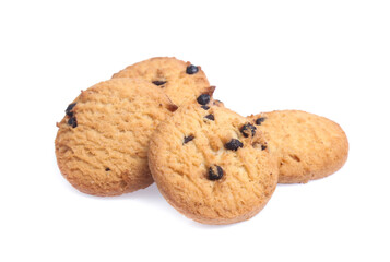 Chocolate chip cookies isolated on white background. Sweet biscuits