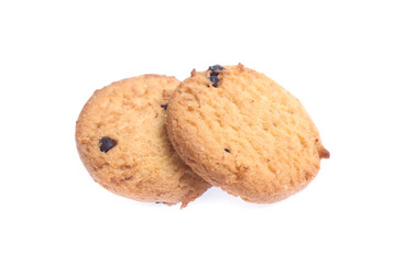 Chocolate chip cookies isolated on white background. Sweet biscuits