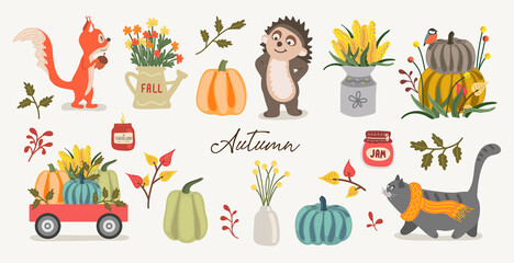 Cute autumn collection. Vector clip art.