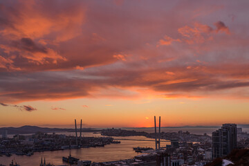 City skyline at the sunset.