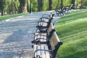 empty benches in the park