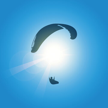 paraglider silhouette in blue sunny sky vector illustration EPS10