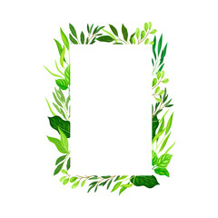Rectangular Shaped Frame with Green Leaves or Foliage Vector Illustration