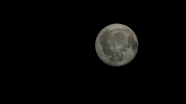 Moon Timelapse, Full moon rise in dark nature sky, night time. Full moon disk time lapse with moon light up in night dark black sky. High-quality video footage render or timelapse. 4k seamless loop