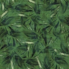 Naklejka na ściany i meble Green tropical palm tree leaves seamless pattern. High quality illustration. Vivid, detailed, and highly textured graphic design. Trendy jungle foliage for fabric or repeat surface design.