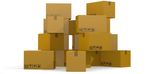 Stack of cardboard boxes isolated