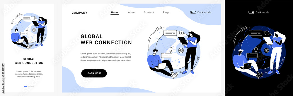 Poster global web connection website ui kit. global network communication, satellite connection system, int