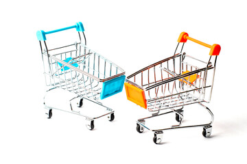 Grocery carts on a white background.