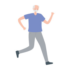 old man character running exercise activity isolated design white background