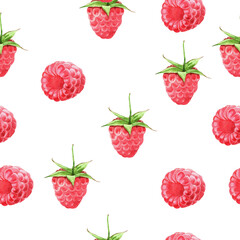 Seamless pattern illustration with ruspberry isolated on white background