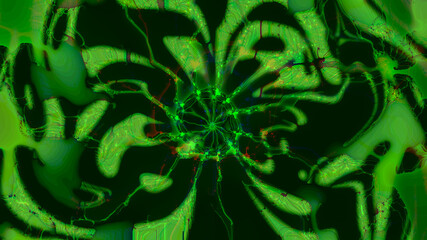 Space travel in the cosmos and space through strange energy beam and green plasma - illustration