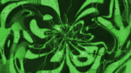 Space travel in the cosmos and space through strange energy beam and green plasma - illustration