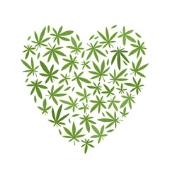 Obraz premium Vector illustration of bright green cannabis leaves in heart shape