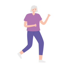 elderly woman running exercise cartoon isolated design white background
