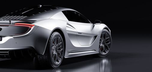 Rear view of modern fast sports car in studio light. Brandless generic contemporary design