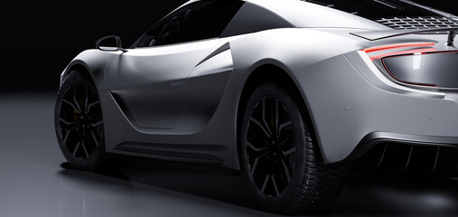 Rear view of modern fast sports car in studio light. Brandless generic contemporary design
