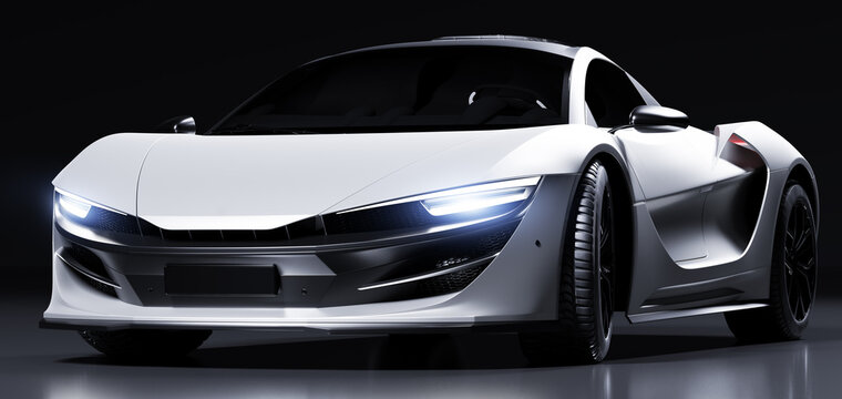 Modern fast sports car in studio light. Supercar style. Brandless generic contemporary design