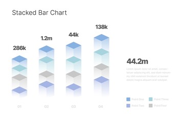 Infographic with isometric elements for business layout, presentation template and finance report. Data visualization with Stacked Bar Chart.