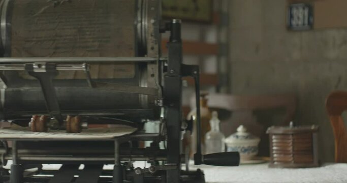 View of antique printing device.