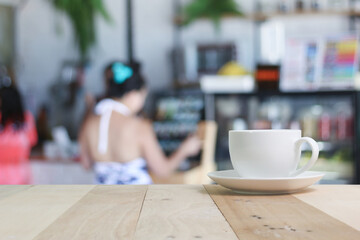 Hot Coffee cup  on the wooden table