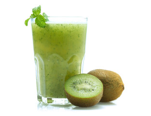 kiwi smoothie isolated on white background  in glass