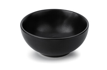 Black ceramic bowl isolated on white background.