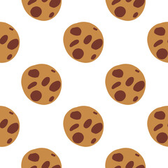 Fototapeta premium Isolated seamless pattern with new year chokolate cookies silhouettes. Brown tasty bakery dessert on white background.