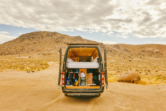 Camper Van parked near Alabama Hills in northern California.