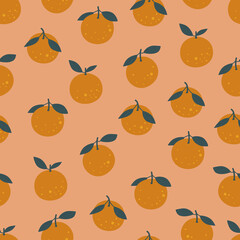 Orange clementine seamless pattern. Trendy wallpaper texture. Vector