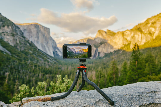 Phone taking picture of Yosemite National Park in northern California.