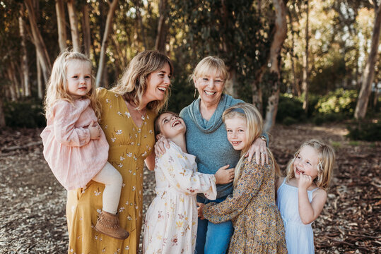 Portrait of Multigenerational Family of Women Embracing Outside