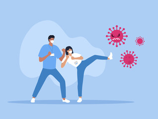 Fight Corona virus. Medical staff fighting with pandemic. Vector