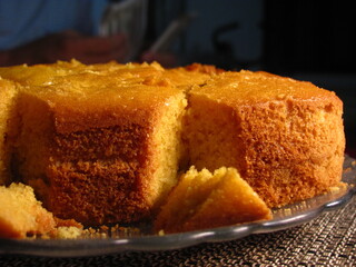 Plate with slices of tasty homemade cake