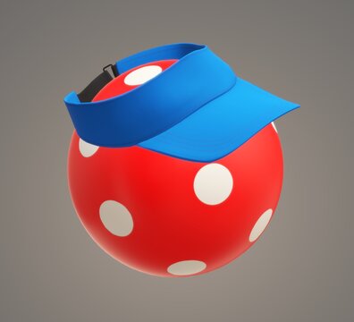 3d Image: A Red Ball And A Blue Golf Cap On It