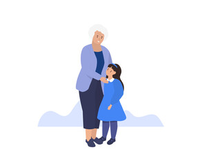 Happy smilling Grandmother and granddaughter together. Vector