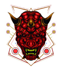 devil head tattoo template. japanese ghost illustration.