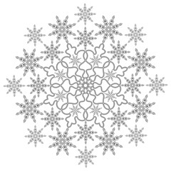 snowflakes. black-and-white contour of a circular ornament. pattern, embroidery, coloring, print.