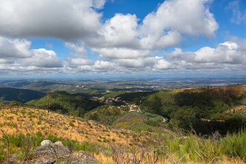 View from the top of the mountains of the Serra da Estrela natural park, Star Mountain Range, mountain landscape