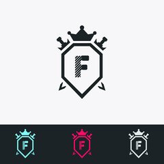 Letter F Shield, Sword, Crown -Abstract Logo - Vector Design