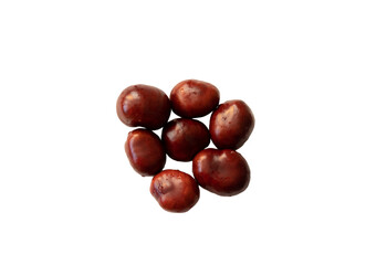 Many chestnuts in the fall, which have been processed and inserted on a white background