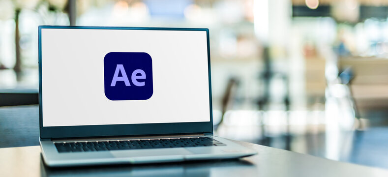 Laptop computer displaying logo of Adobe After Effects