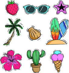 doodle summer icons collection