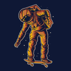 astronaut skateboarding vector illustration