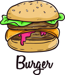 hand draw tasty burger