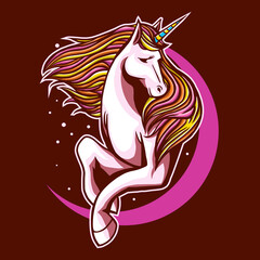 unicorn vector illustration with moon