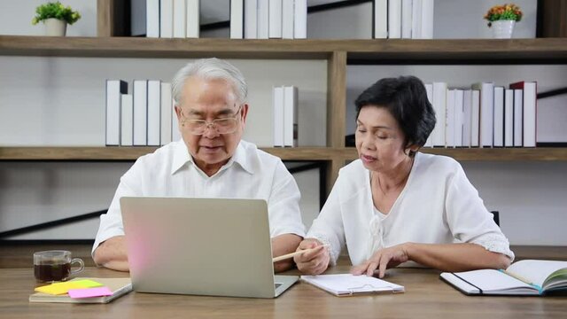 Senior Couple Working Out Their Bills At Home In The Living Room.