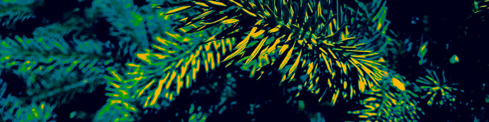 Fototapeta na wymiar Blue Forest Decor. Dark Botanic Print. Yellow