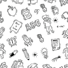 doodle back to school icons or elements in seamless pattern