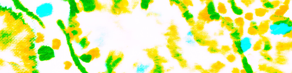 Green Liquid Panorama. Yellow Ink Decoration. Bright Multicolor Template. Colourful Aquarelle Drawing. Sunny Brushed Decoration. White Textile Backdrop. Abstract Illustration.