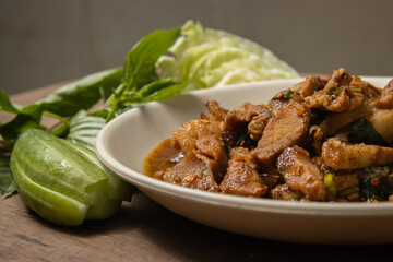 Thai cuisine spicy pork salad (Moo Namtok)